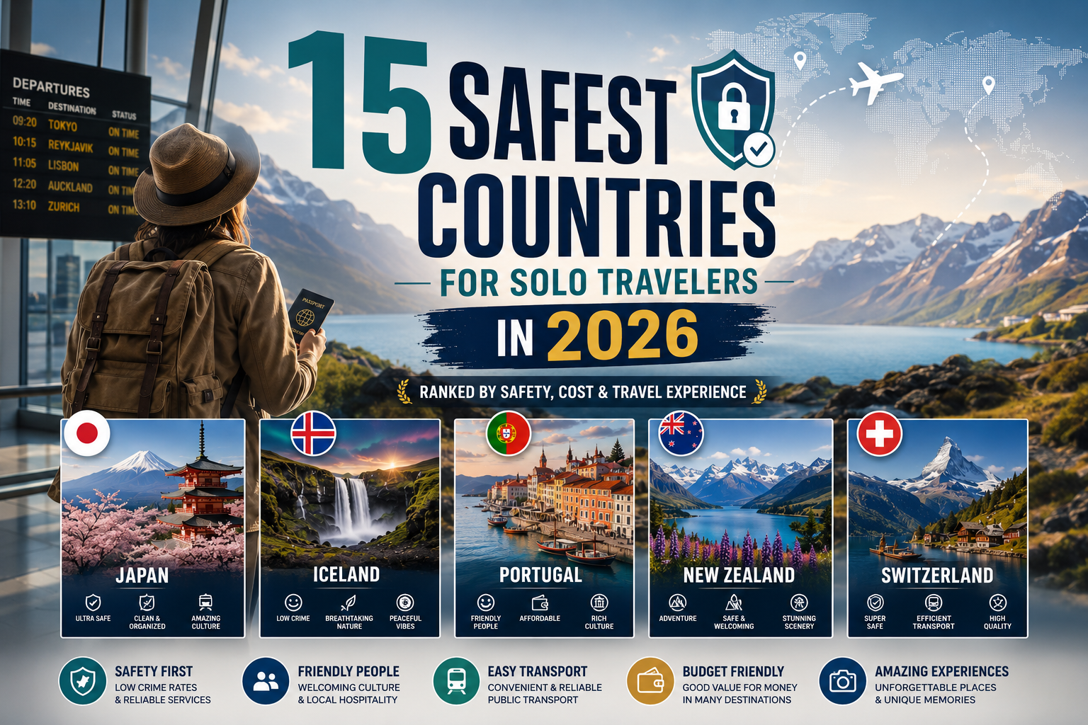 Safest Countries for Solo Travelers in 2026: 15 Destinations Ranked by Safety, Cost, and Travel Experience
