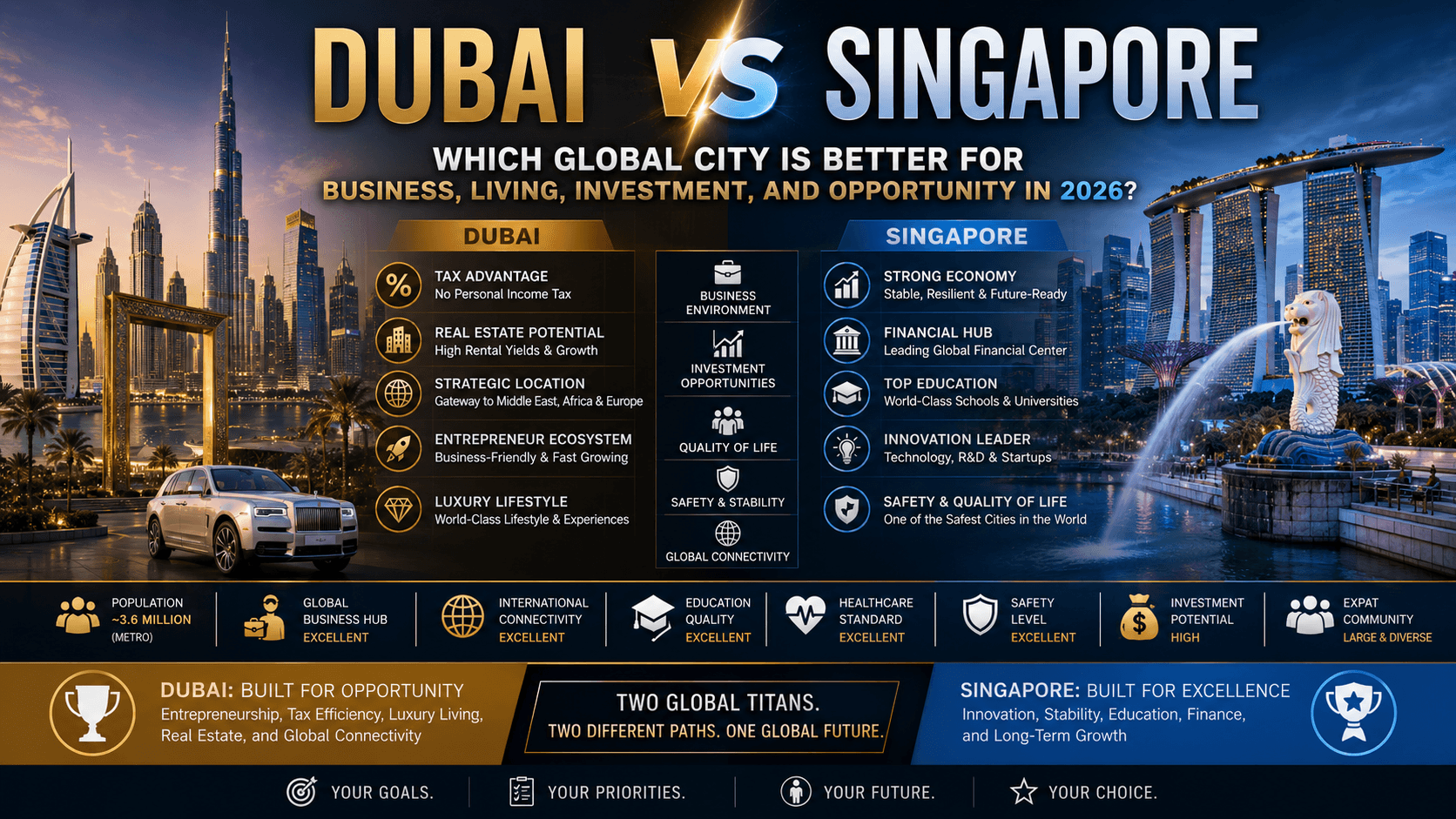 Dubai vs Singapore: Which Global City Is Better for Business, Living, Investment, and Opportunity in 2026?