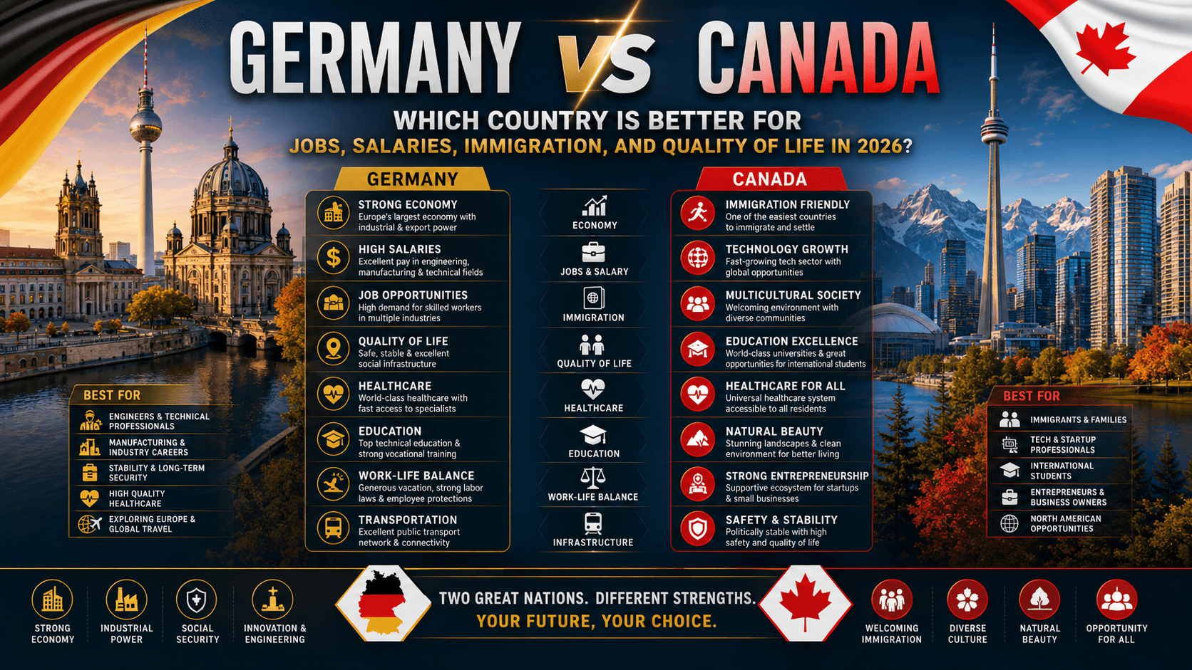 Germany vs Canada: Which Country Is Better for Jobs, Salaries, Immigration, and Quality of Life in 2026?