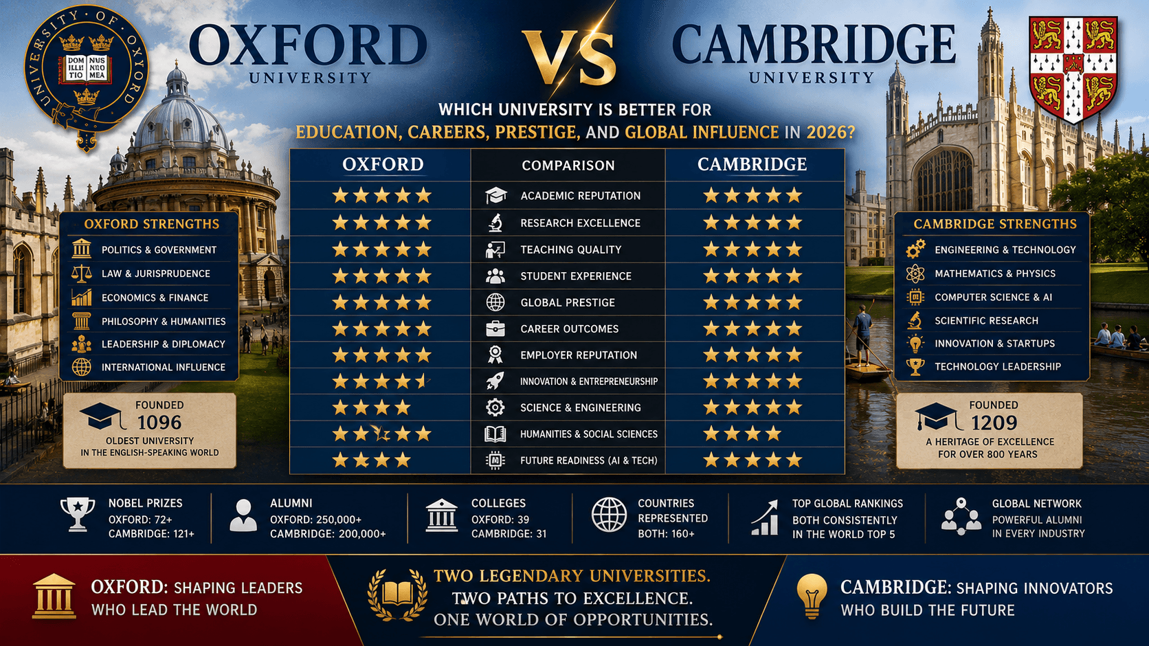 Oxford vs Cambridge: Which University Is Better for Education, Careers, Prestige, and Global Influence in 2026?