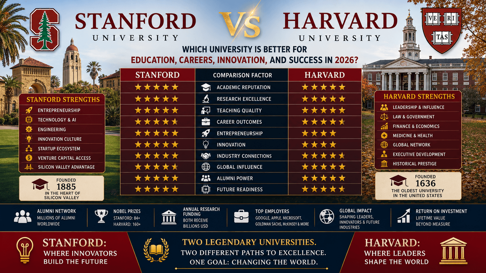 Stanford vs Harvard: Which University Is Better for Education, Careers, Innovation, and Success in 2026?