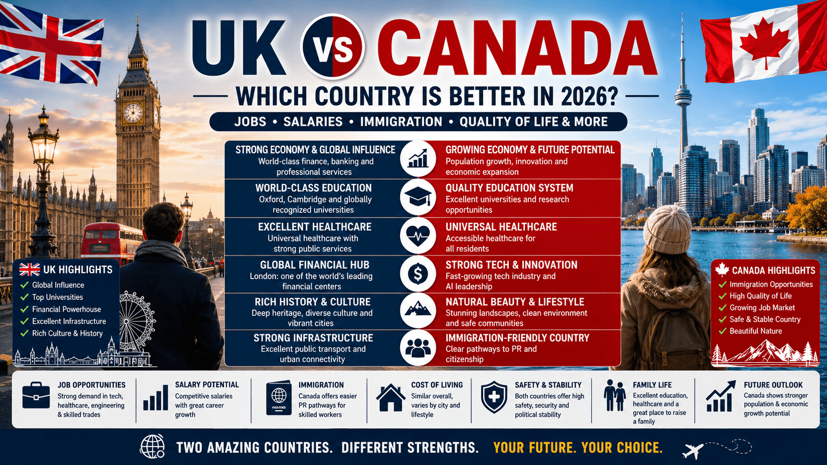 UK vs Canada: Which Country Is Better for Jobs, Salaries, Immigration, and Quality of Life in 2026?