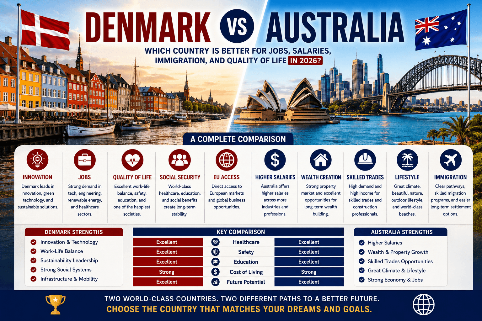 Denmark vs Australia: Which Country Is Better for Jobs, Salaries, Immigration, and Quality of Life in 2026?