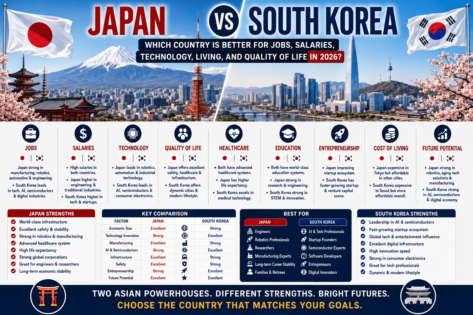 Japan vs South Korea: Which Country Is Better for Jobs, Salaries, Technology, Living, and Quality of Life in 2026?