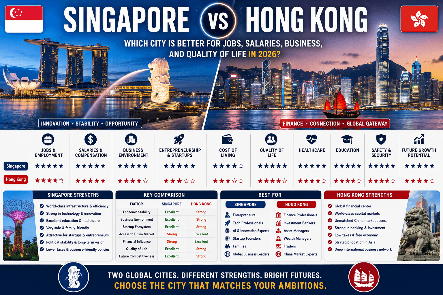Singapore vs Hong Kong: Which City Is Better for Jobs, Salaries, Business, and Quality of Life in 2026?