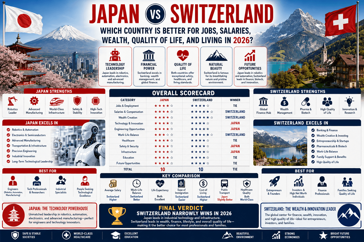 Japan vs Switzerland: Which Country Is Better for Jobs, Salaries, Wealth, Quality of Life, and Living in 2026?