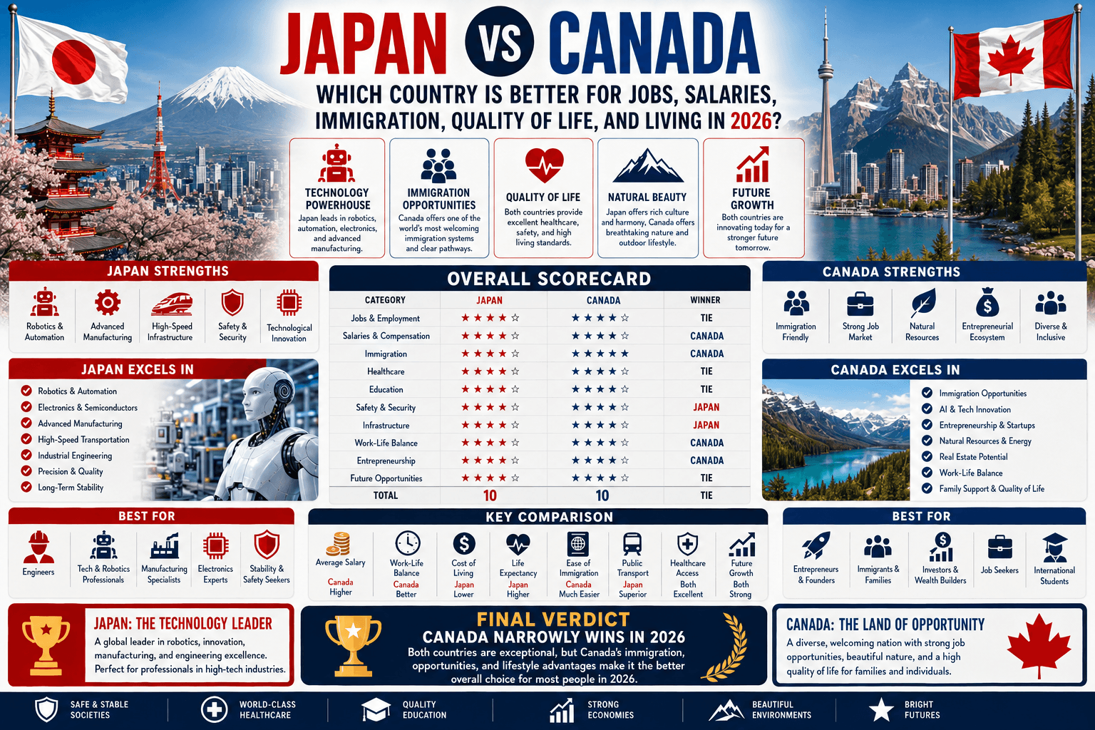 Japan vs Canada: Which Country Is Better for Jobs, Salaries, Immigration, Quality of Life, and Living in 2026?