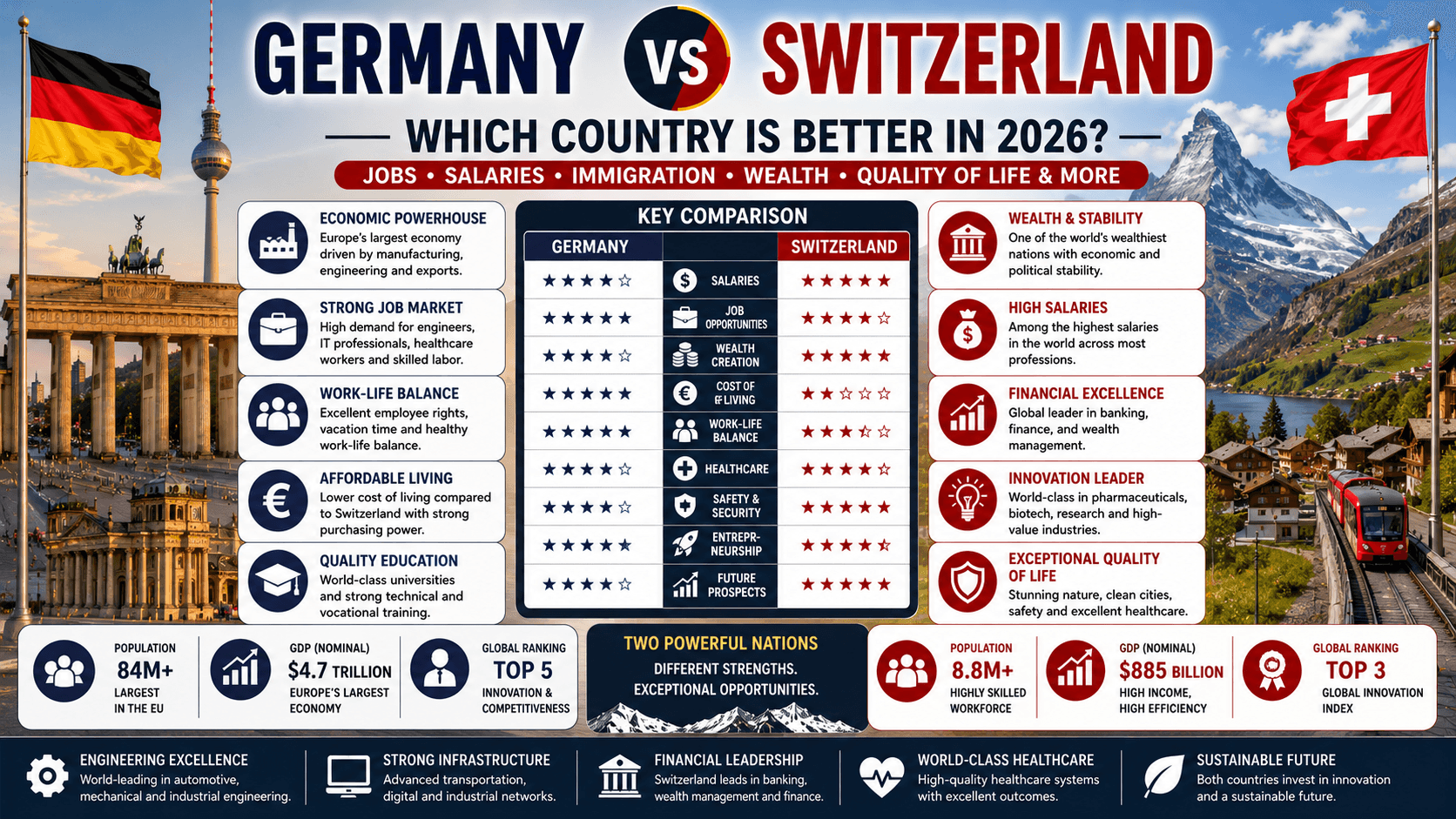 Germany vs Switzerland: Which Country Is Better for Jobs, Salaries, Immigration, Wealth, and Quality of Life in 2026?