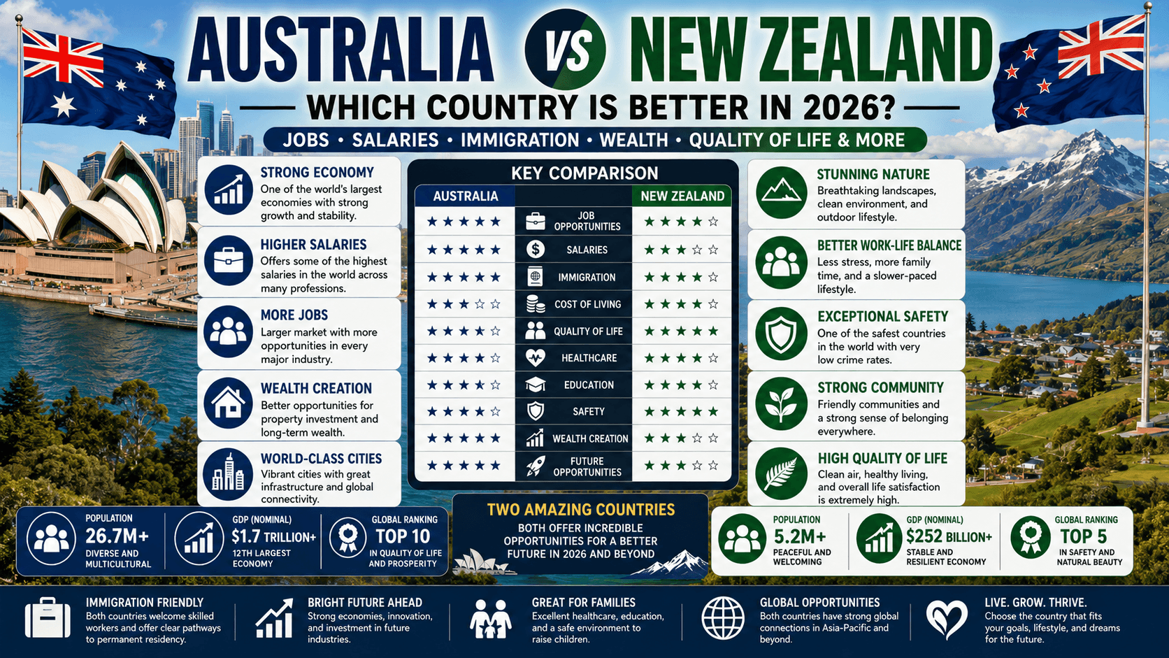 Australia vs New Zealand: Which Country Is Better for Jobs, Salaries, Immigration, and Quality of Life in 2026?