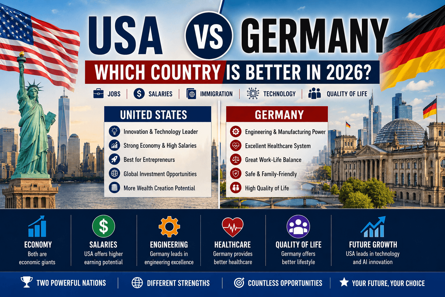 USA vs Germany: Which Country Is Better for Jobs, Salaries, Immigration, Technology, and Quality of Life in 2026?