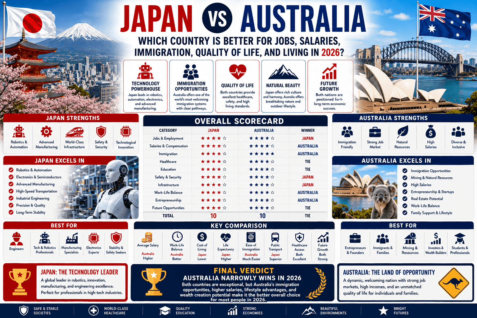 Japan vs Australia: Which Country Is Better for Jobs, Salaries, Immigration, Quality of Life, and Living in 2026?
