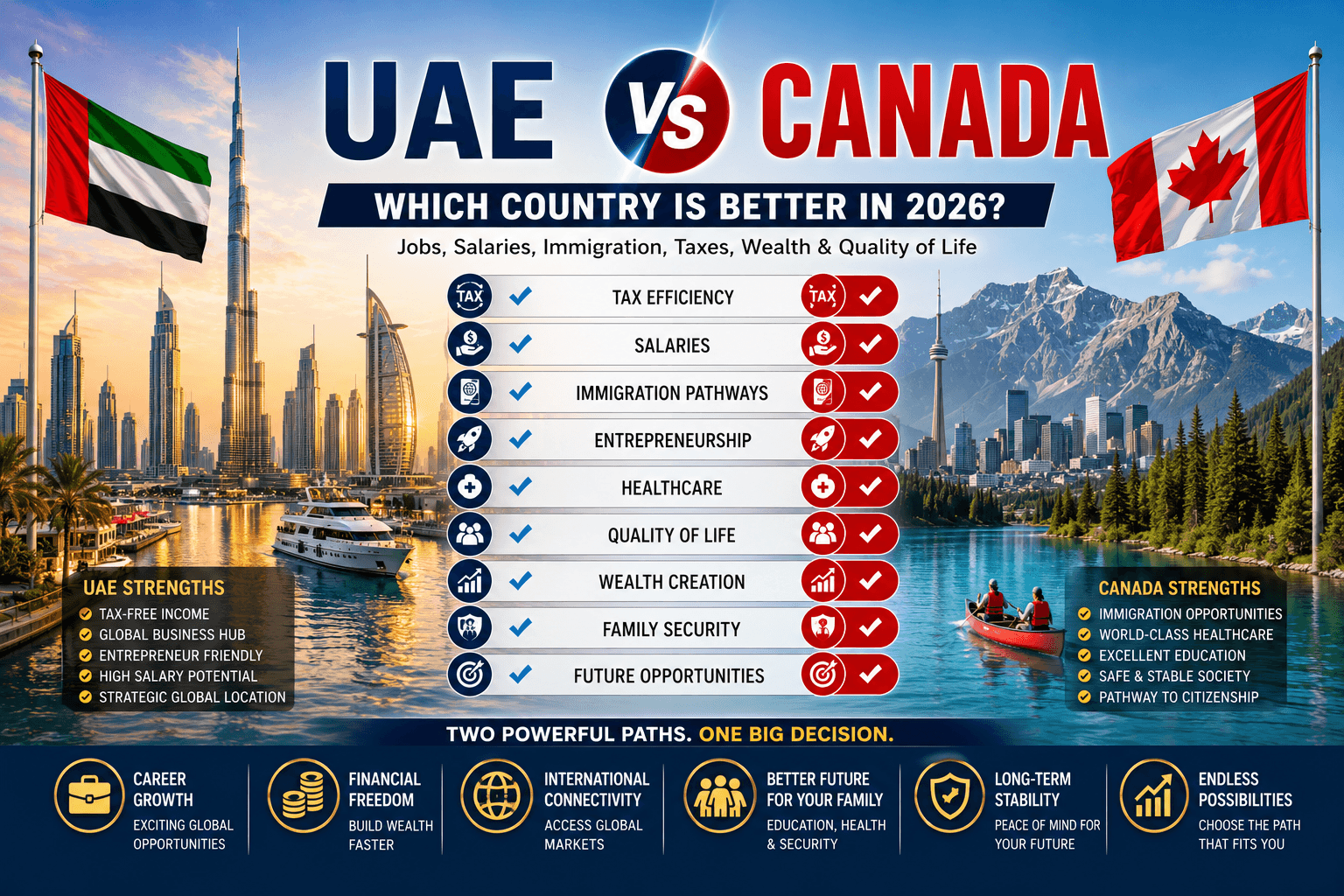 UAE vs Canada: Which Country Is Better for Jobs, Salaries, Immigration, Taxes, and Quality of Life in 2026?