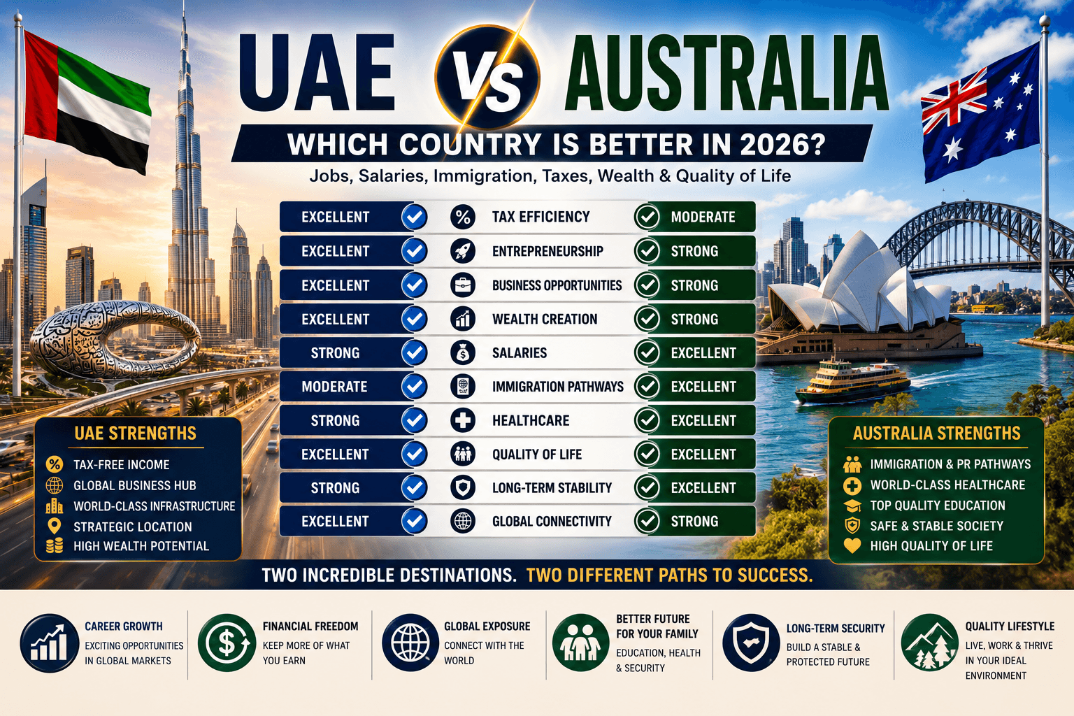 UAE vs Australia: Which Country Is Better for Jobs, Salaries, Immigration, Wealth, and Quality of Life in 2026?