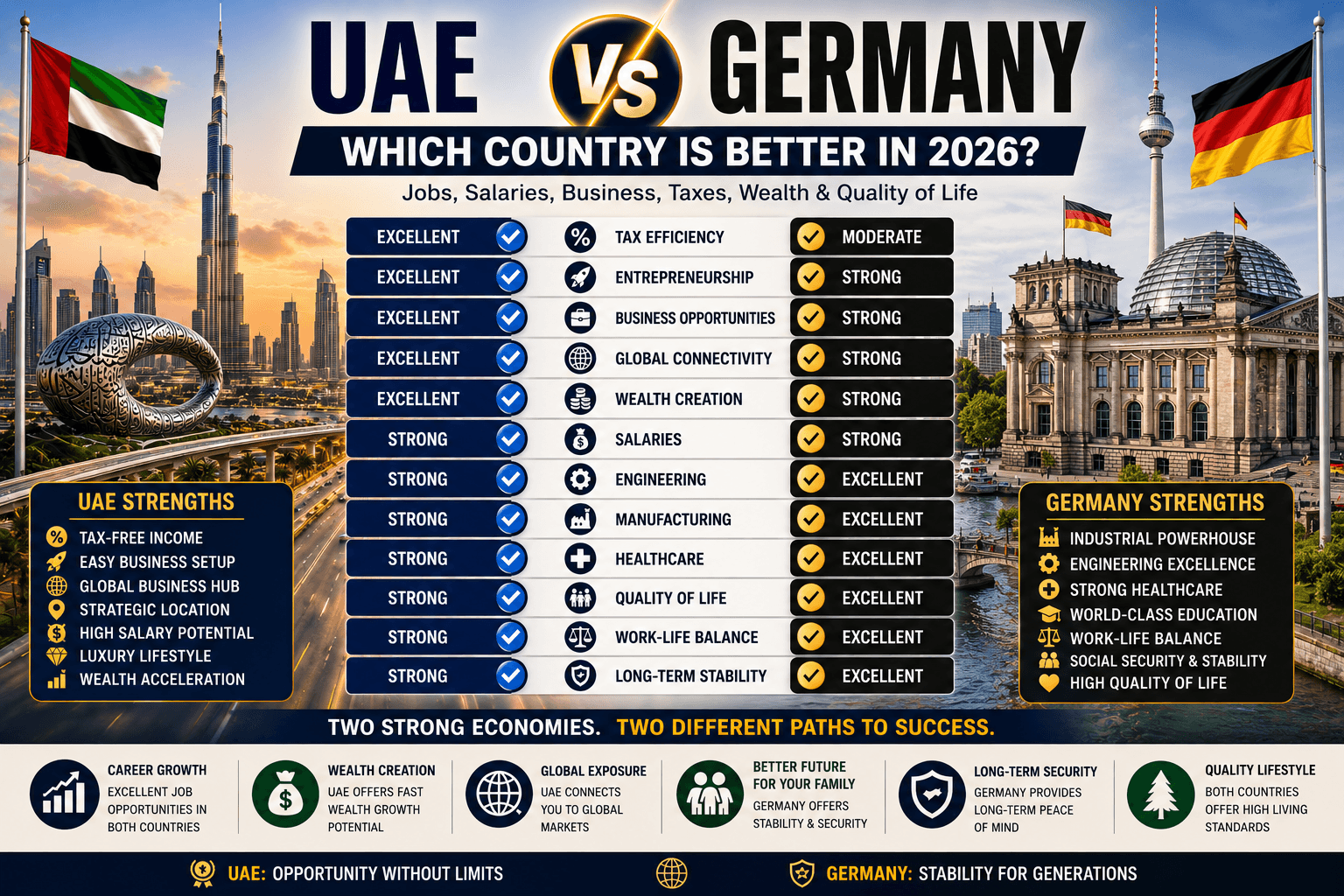 UAE vs Germany: Which Country Is Better for Jobs, Salaries, Business, Taxes, and Quality of Life in 2026?