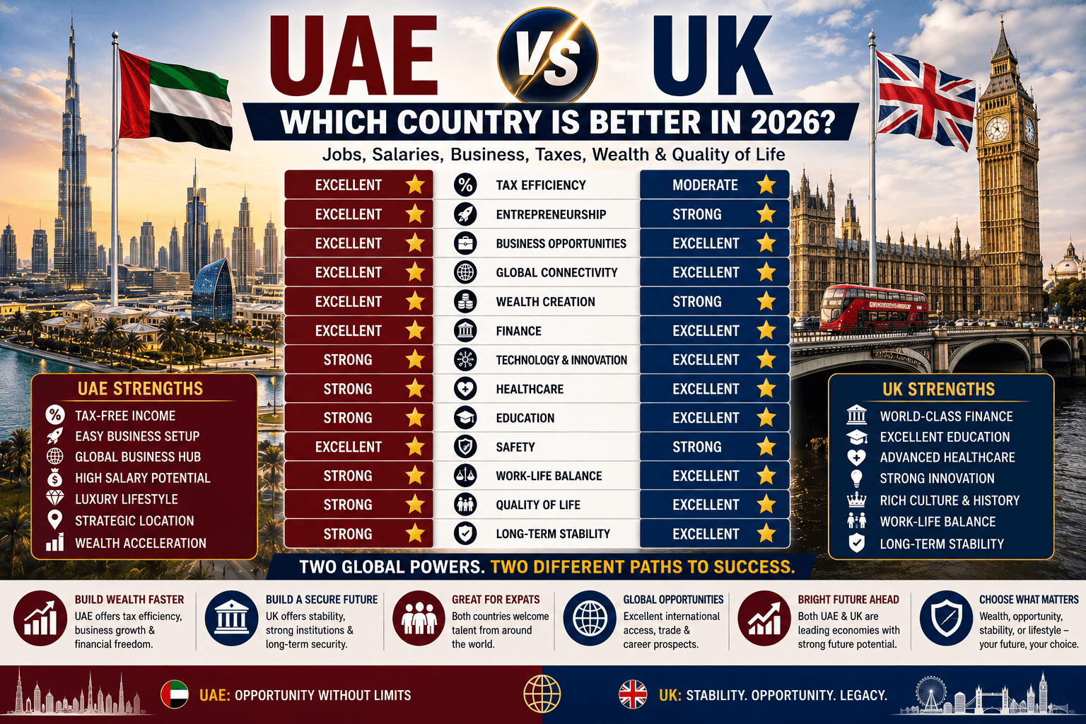 UAE vs UK: Which Country Is Better for Jobs, Salaries, Business, Taxes, and Quality of Life in 2026?