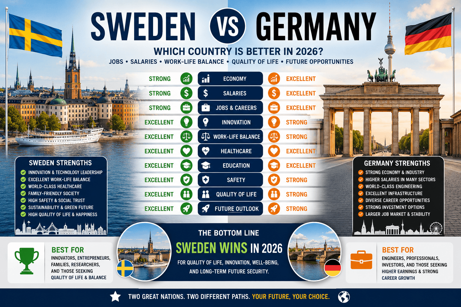 Sweden vs Germany: Which Country Is Better for Jobs, Salaries, Work-Life Balance, and Quality of Life in 2026?
