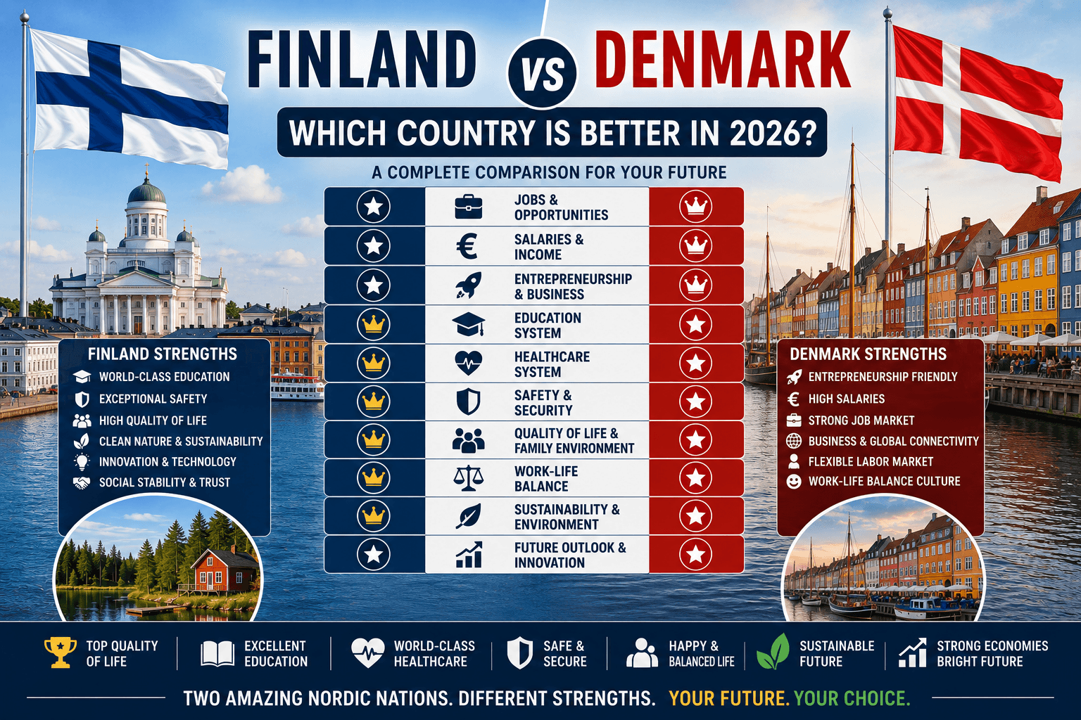 Finland vs Denmark: Which Country Is Better for Jobs, Salaries, Quality of Life, Immigration, and Living in 2026?