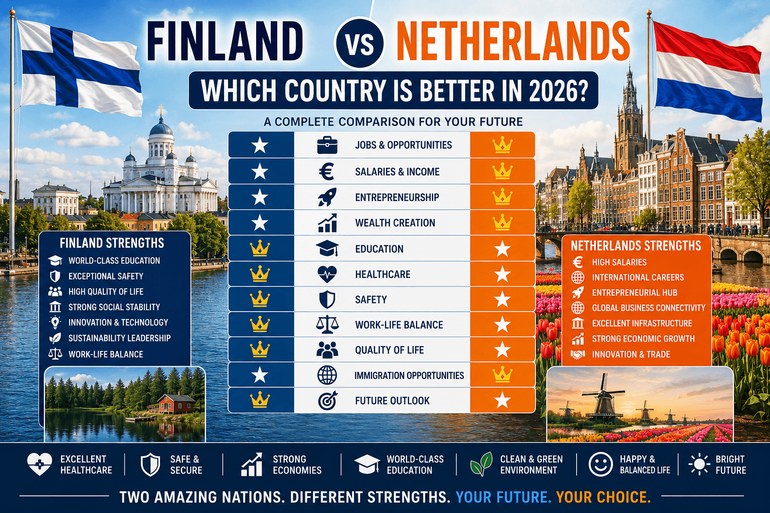 Finland vs Netherlands: Which Country Is Better for Jobs, Salaries, Quality of Life, Immigration, and Living in 2026?