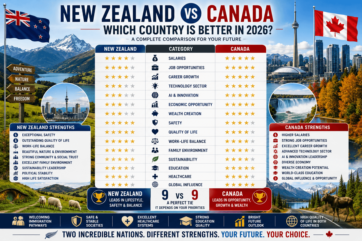 New Zealand vs Canada: Which Country Is Better for Jobs, Salaries, Immigration, and Quality of Life in 2026?