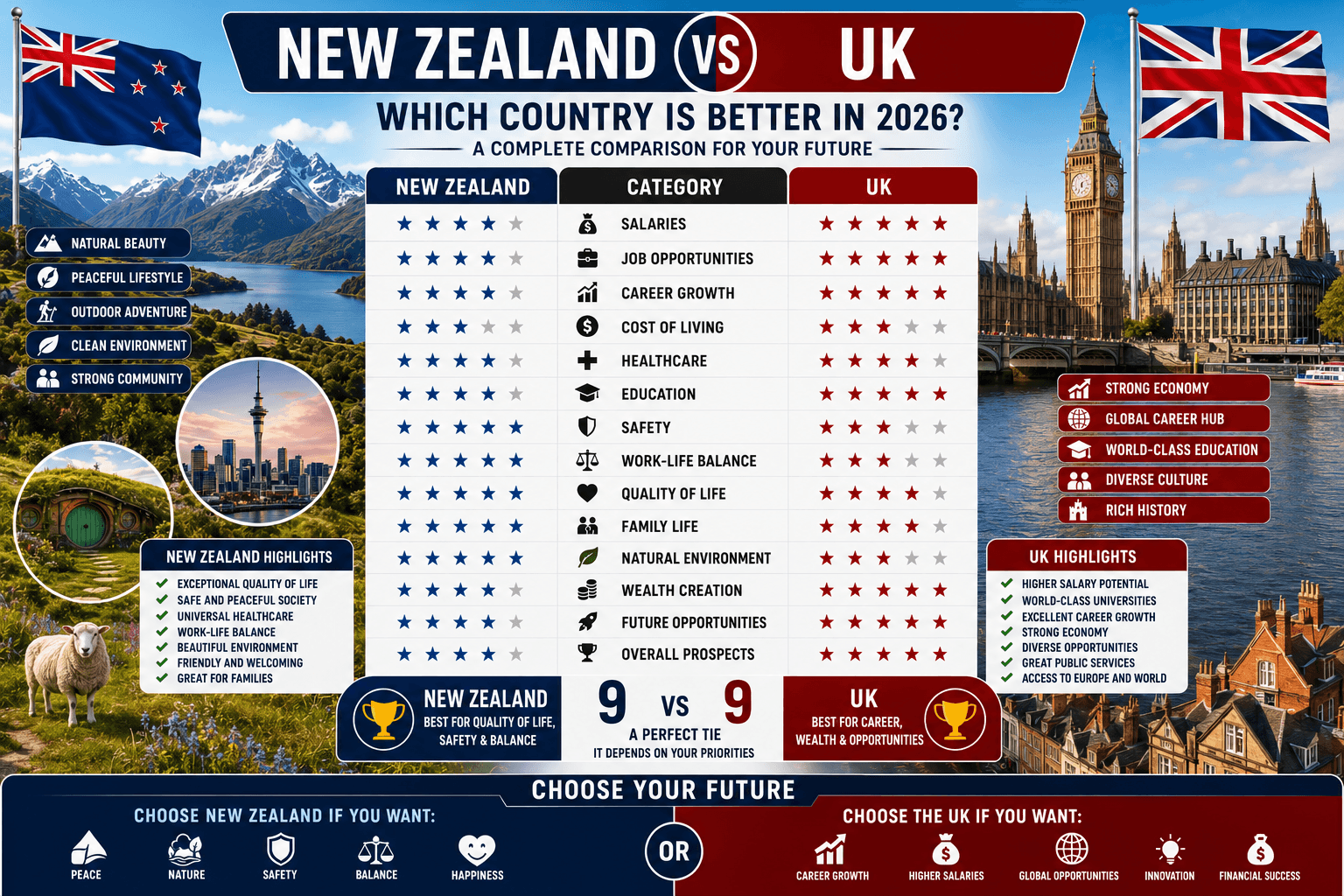 New Zealand vs UK: Which Country Is Better for Jobs, Salaries, Immigration, and Quality of Life in 2026?
