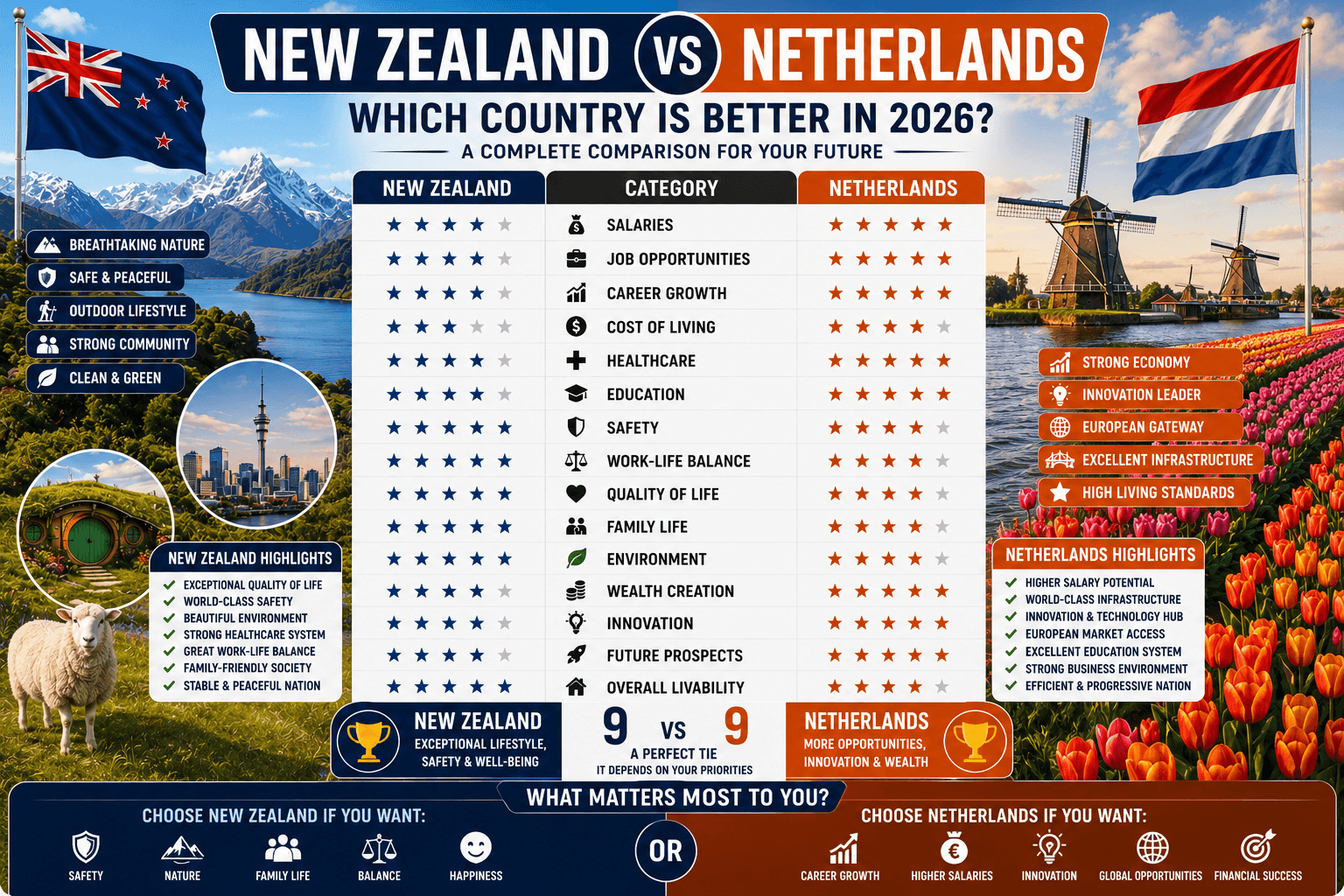 New Zealand vs Netherlands: Which Country Is Better for Jobs, Salaries, Immigration, and Quality of Life in 2026?