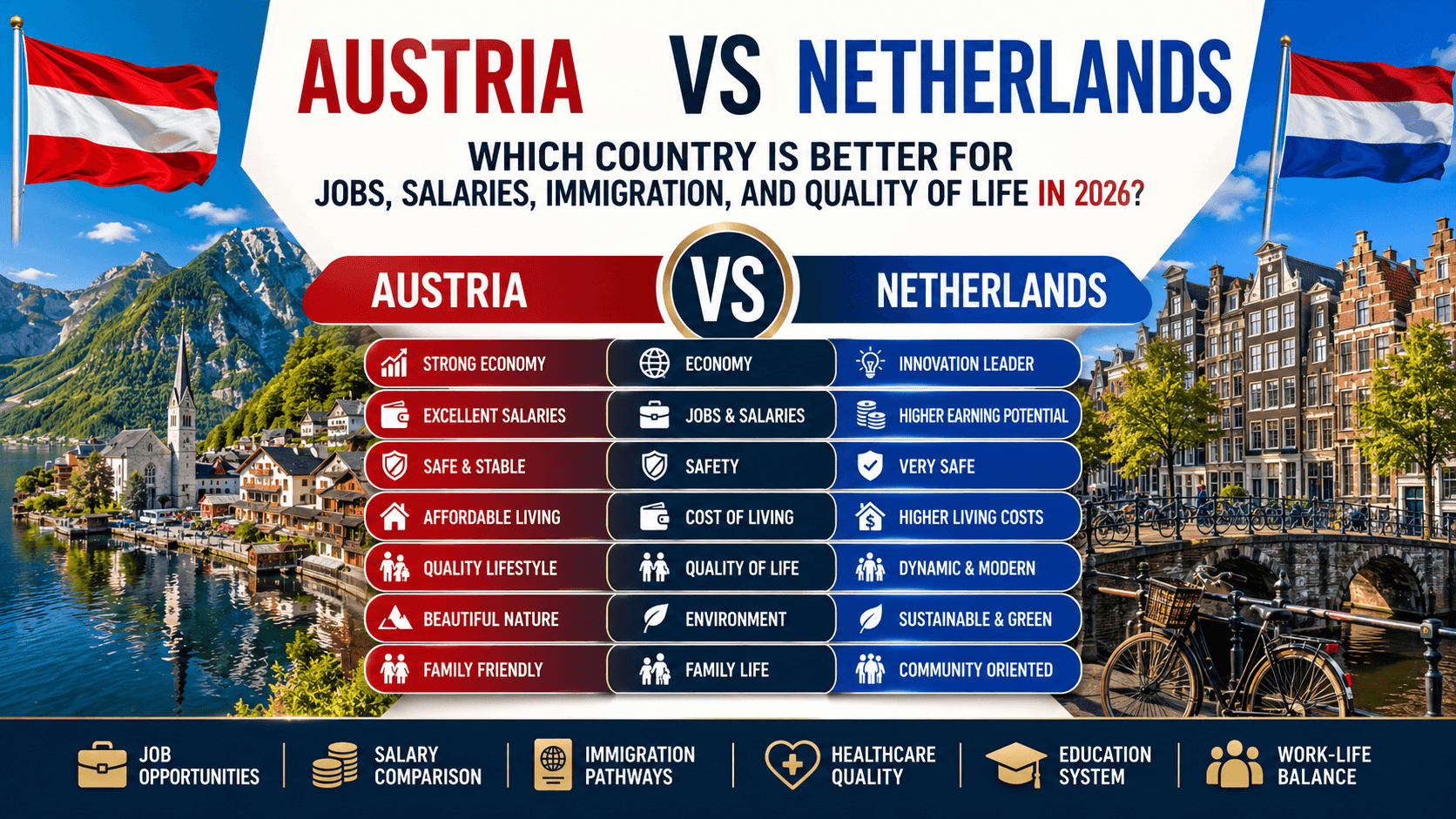 Austria vs Netherlands: Which Country Is Better for Jobs, Salaries, Immigration, and Quality of Life in 2026?