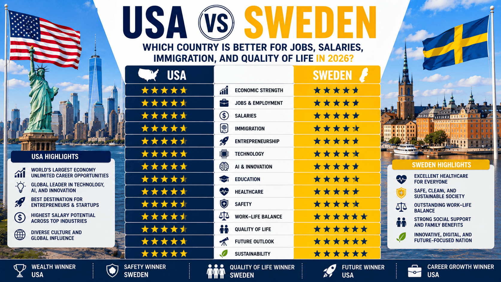 USA vs Sweden: Which Country Is Better for Jobs, Salaries, Immigration, and Quality of Life in 2026?