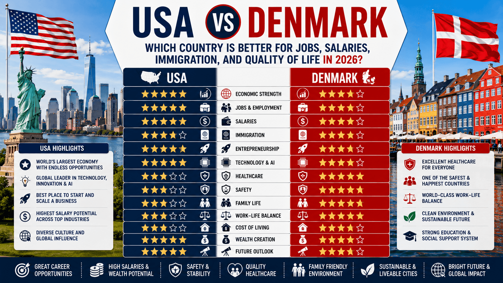 USA vs Denmark: Which Country Is Better for Jobs, Salaries, Immigration, and Quality of Life in 2026?