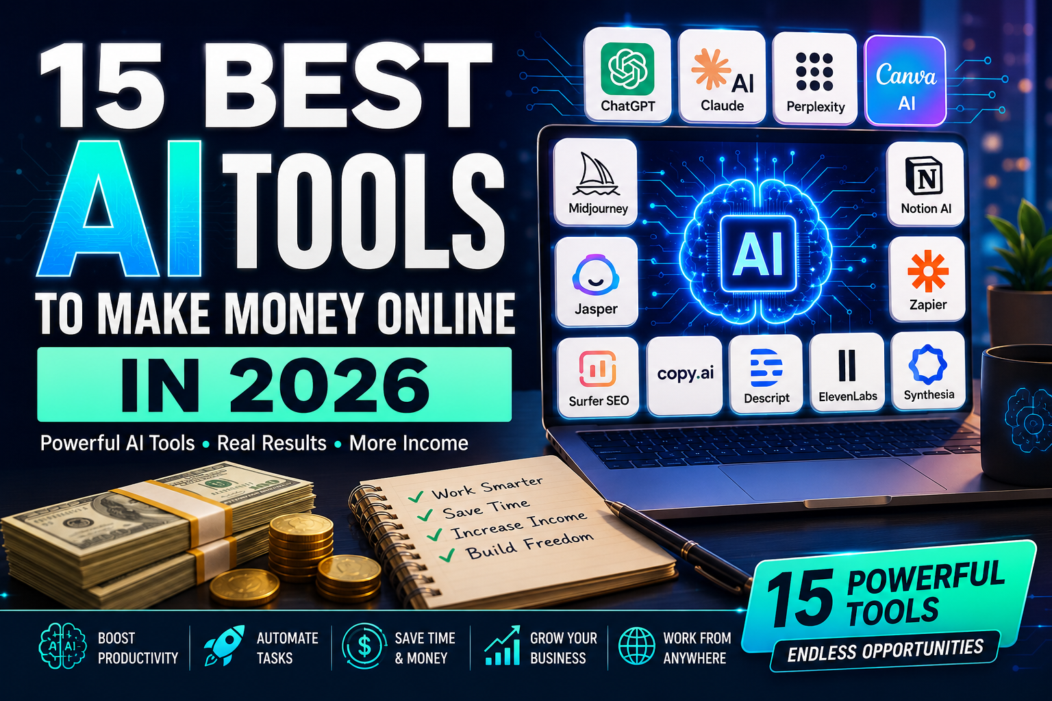 Best AI Tools to Make Money Online in 2026: 15 Powerful Tools That Actually Work
