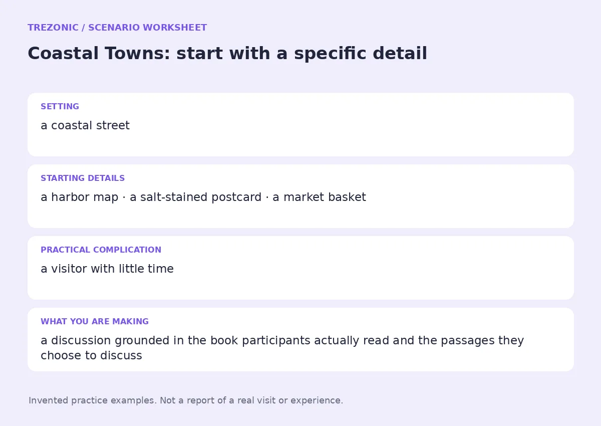 Practice worksheet for Coastal Towns: setting, starting details, complication and goal