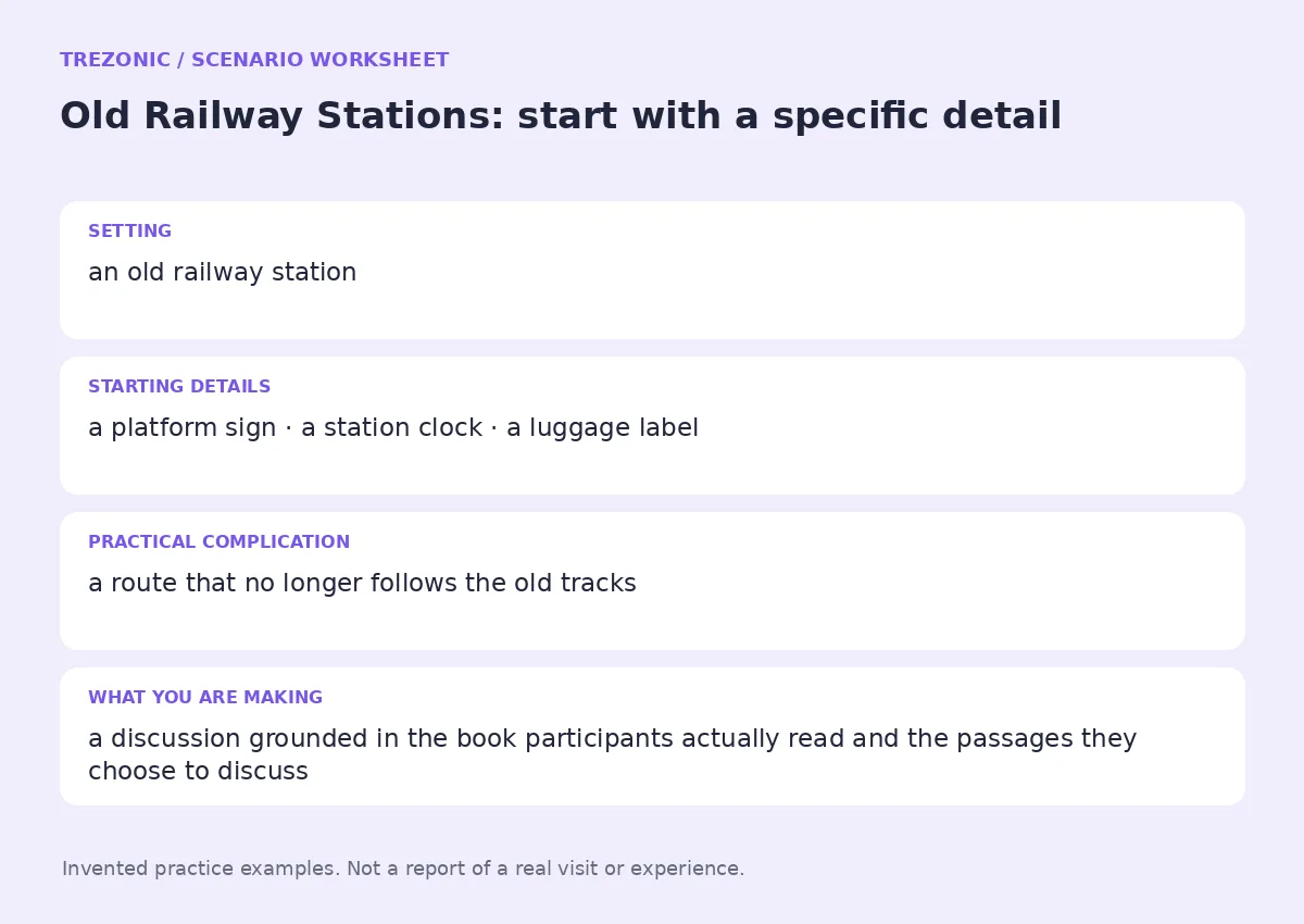 Practice worksheet for Old Railway Stations: setting, starting details, complication and goal