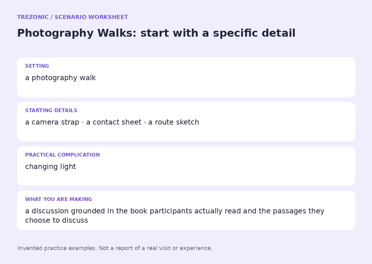 Practice worksheet for Photography Walks: setting, starting details, complication and goal