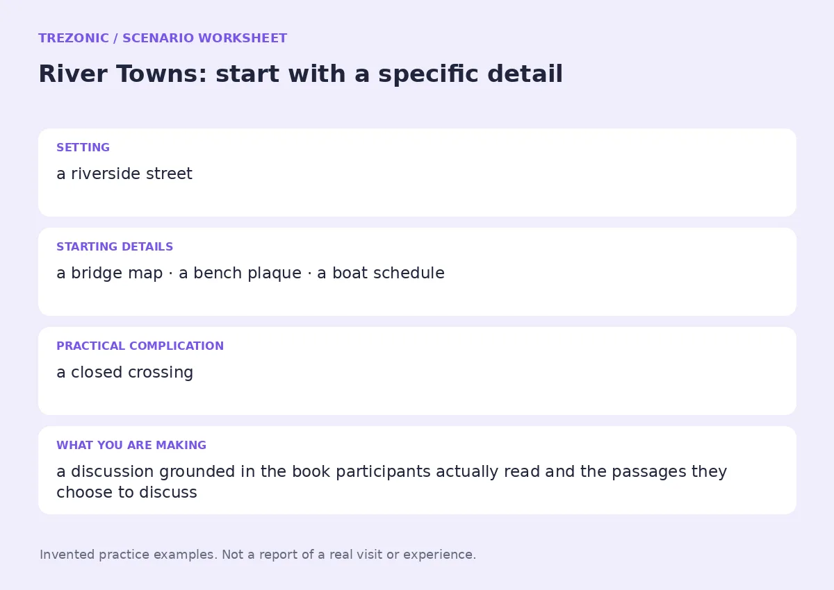 Practice worksheet for River Towns: setting, starting details, complication and goal