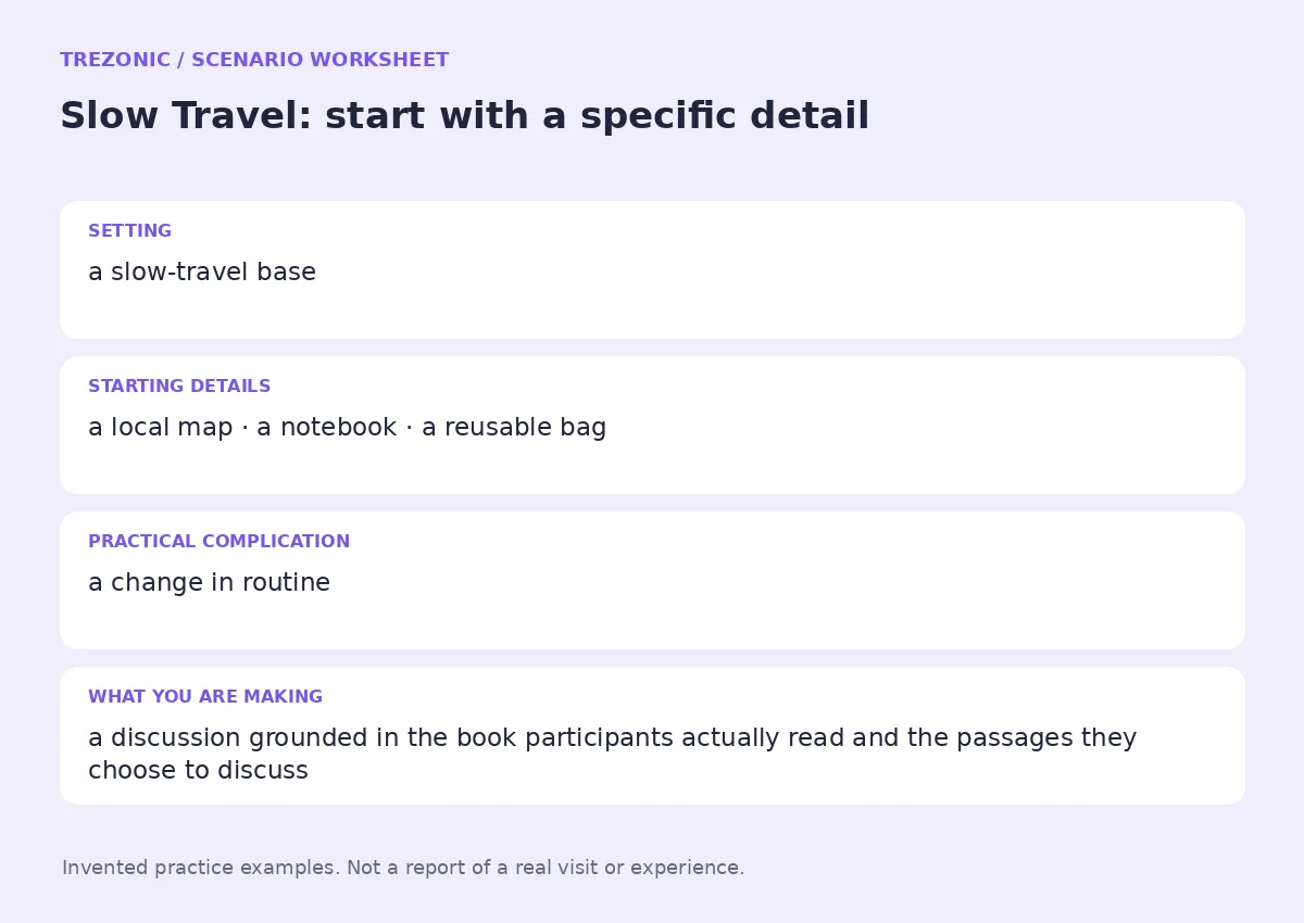Practice worksheet for Slow Travel: setting, starting details, complication and goal