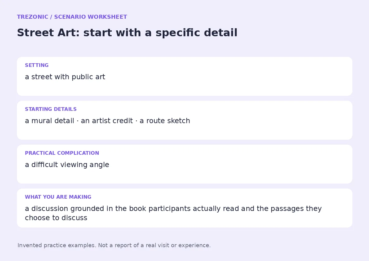 Practice worksheet for Street Art: setting, starting details, complication and goal