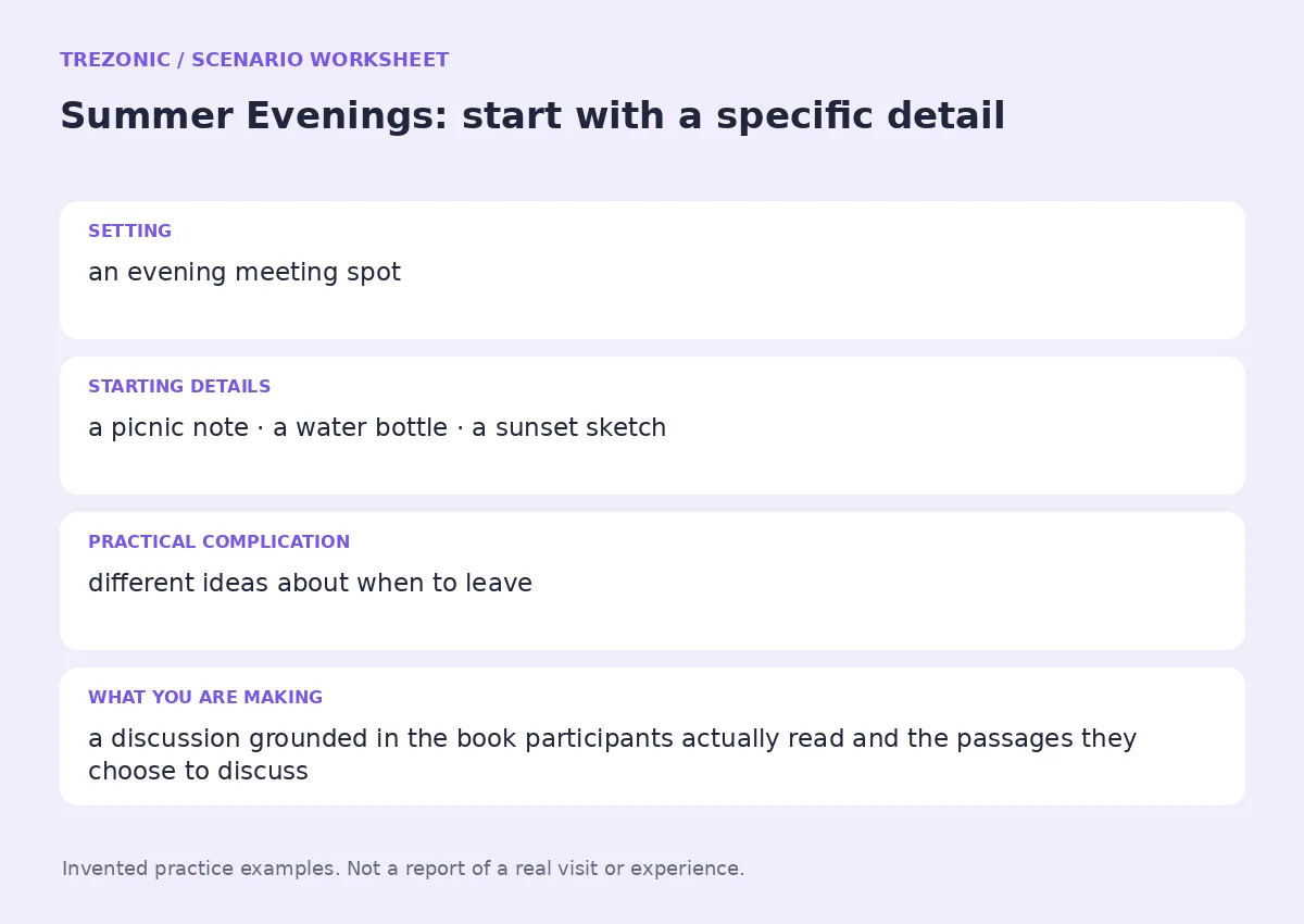 Practice worksheet for Summer Evenings: setting, starting details, complication and goal