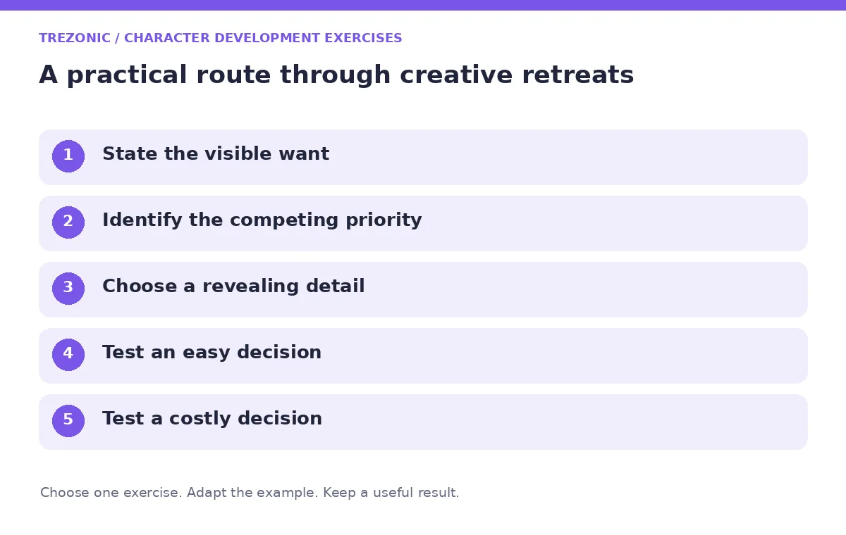 Five steps for character development exercises about creative retreats