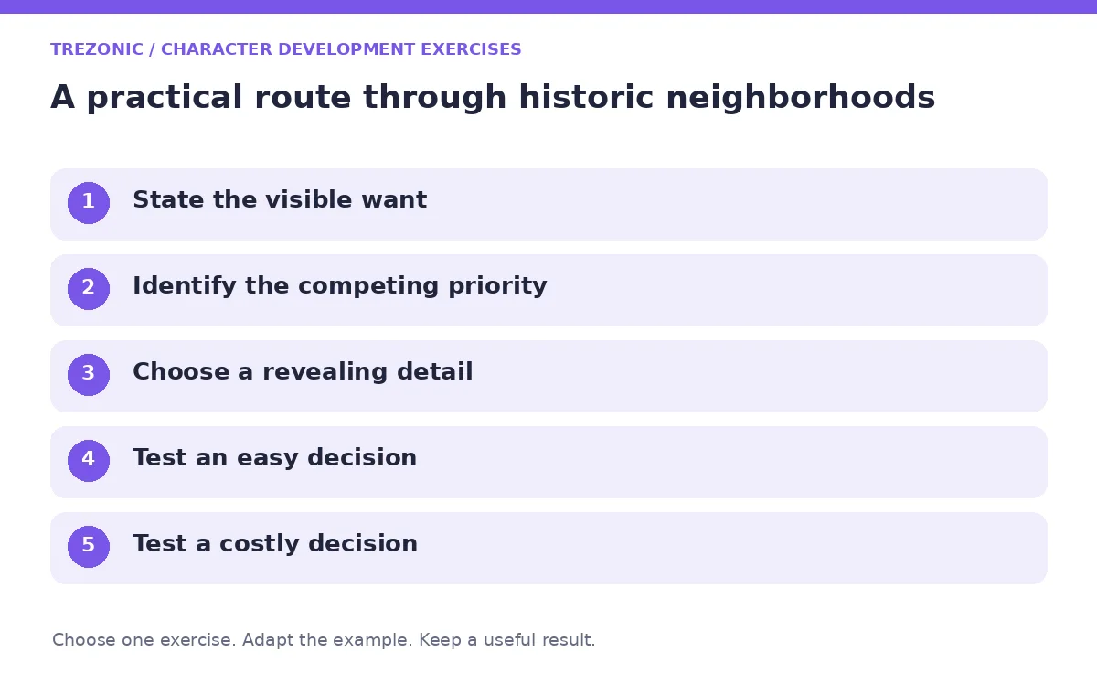 Five steps for character development exercises about historic neighborhoods