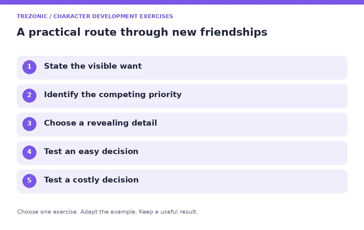 Five steps for character development exercises about new friendships