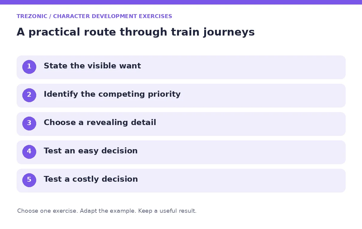Five steps for character development exercises about train journeys