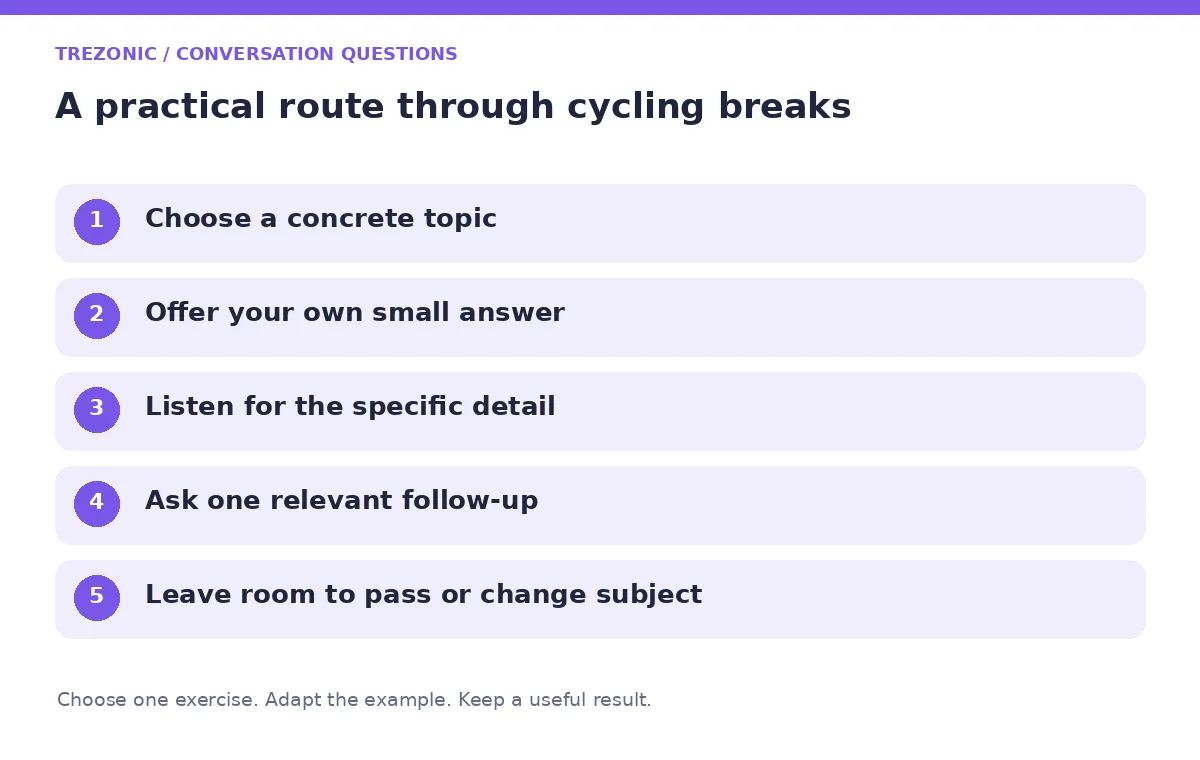 Five steps for conversation questions about cycling breaks