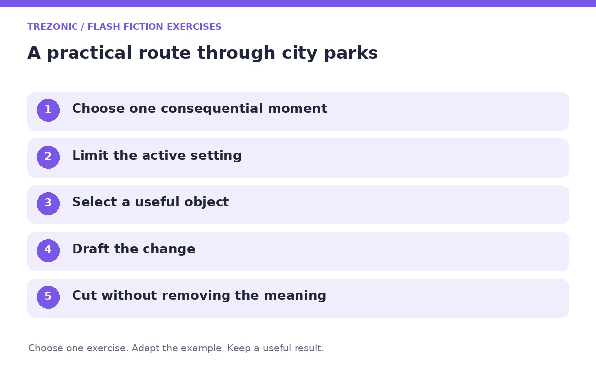 Five steps for flash fiction exercises about city parks