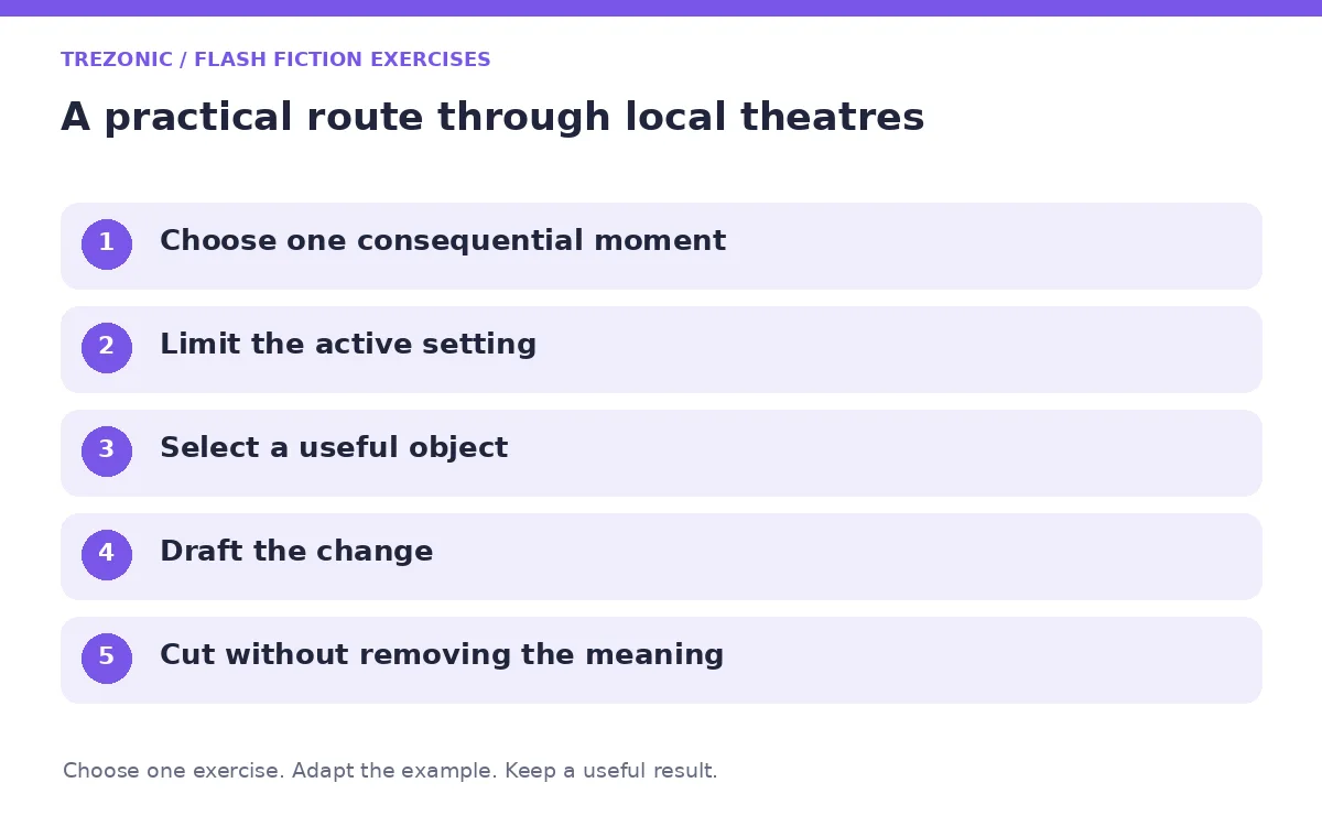 Five steps for flash fiction exercises about local theatres