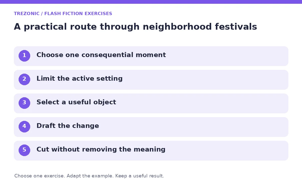 Five steps for flash fiction exercises about neighborhood festivals