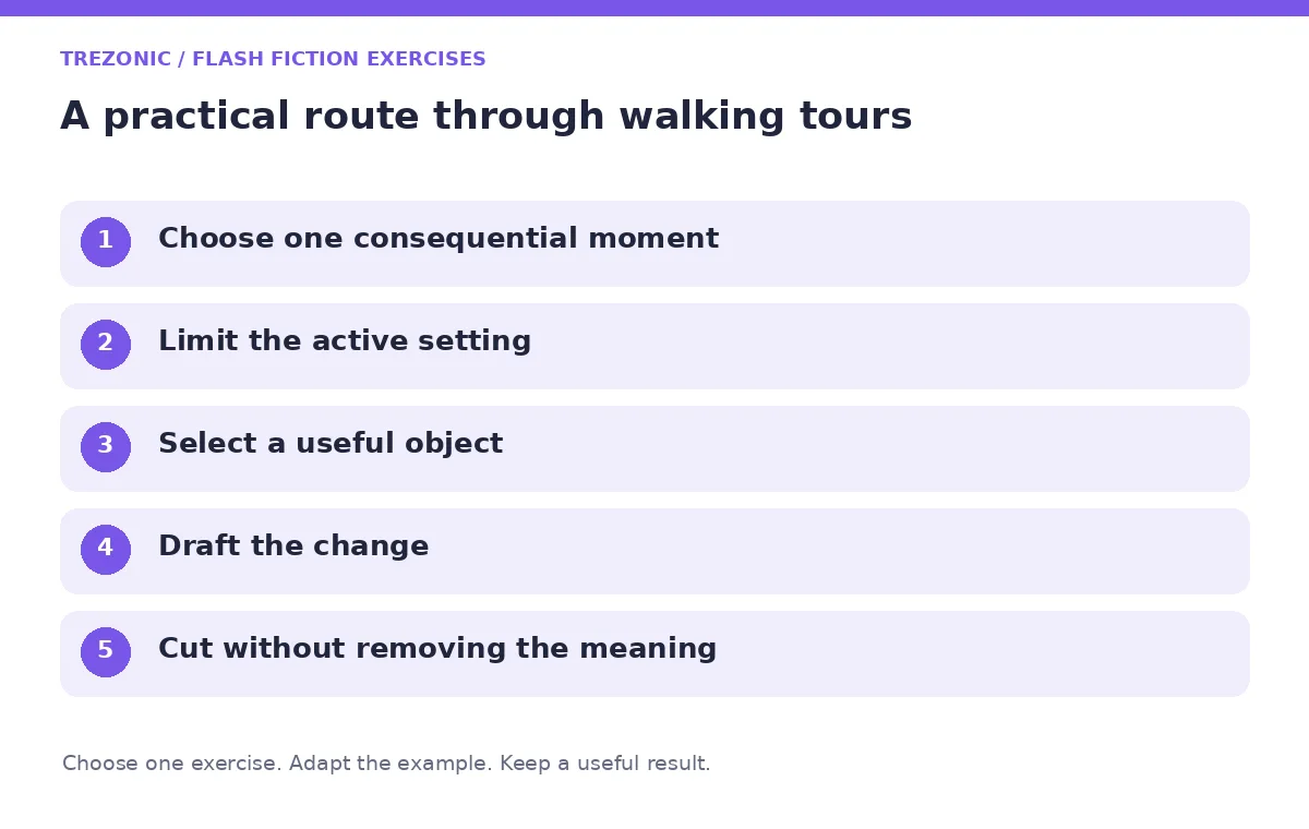 Five steps for flash fiction exercises about walking tours