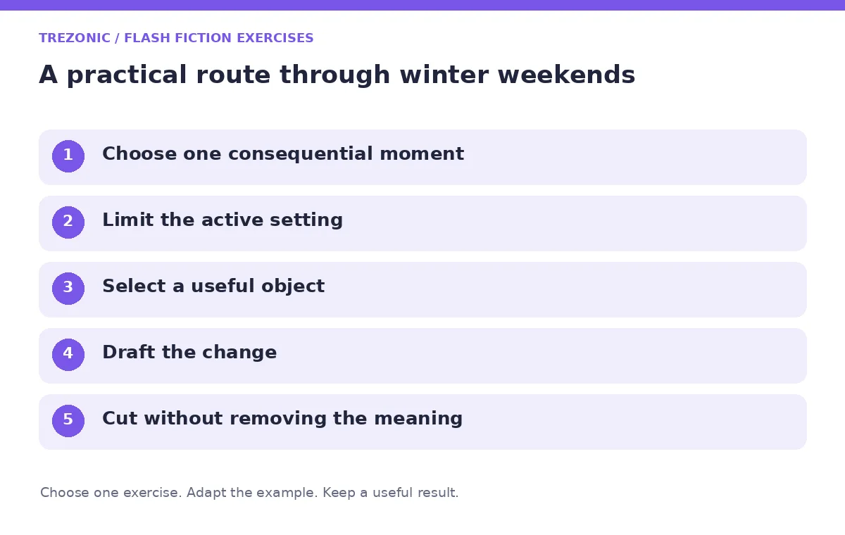 Five steps for flash fiction exercises about winter weekends