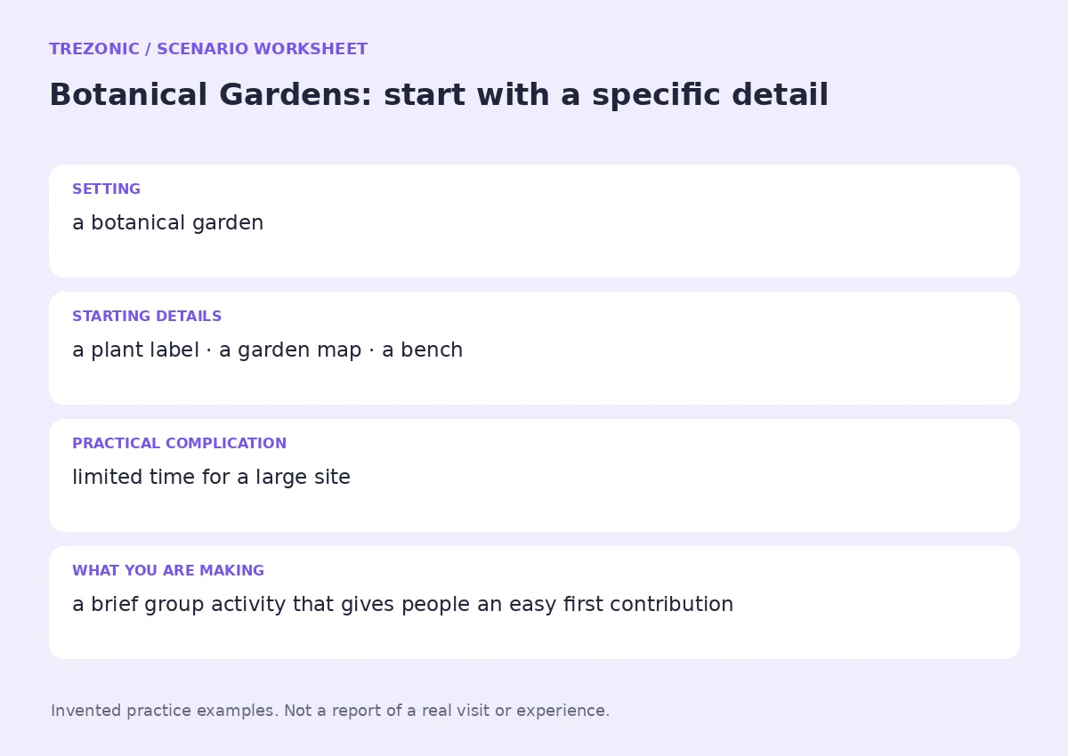 Practice worksheet for Botanical Gardens: setting, starting details, complication and goal
