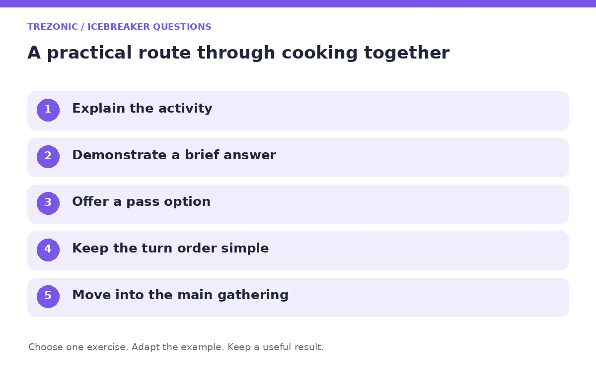 Five steps for icebreaker questions about cooking together