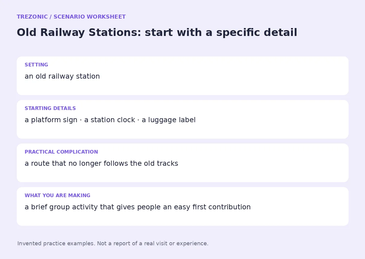 Practice worksheet for Old Railway Stations: setting, starting details, complication and goal
