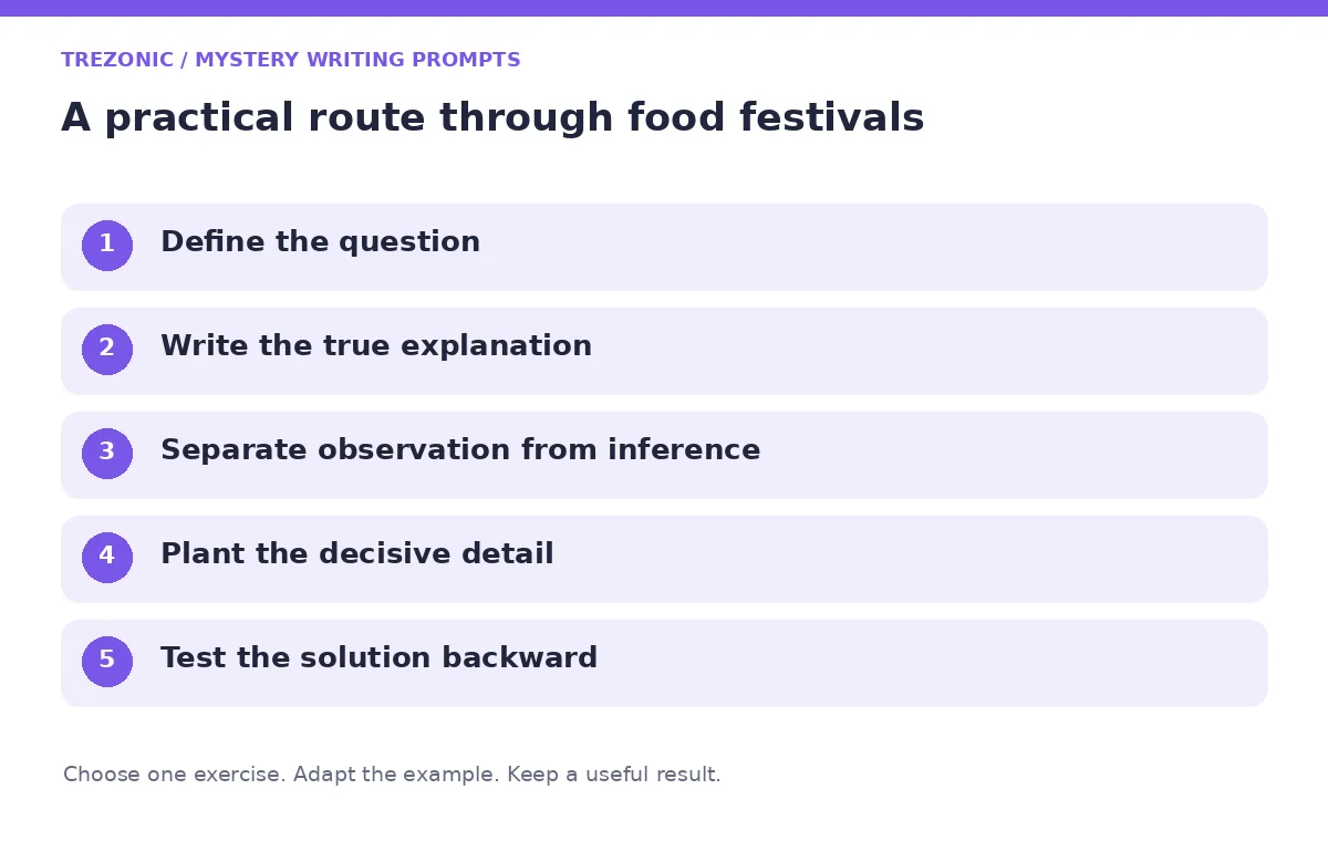 Five steps for mystery writing prompts about food festivals